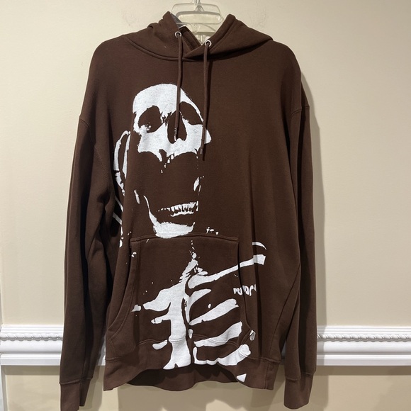 Mens Brown Skater Y2K Purdain Skull Hoodie - Picture 1 of 3